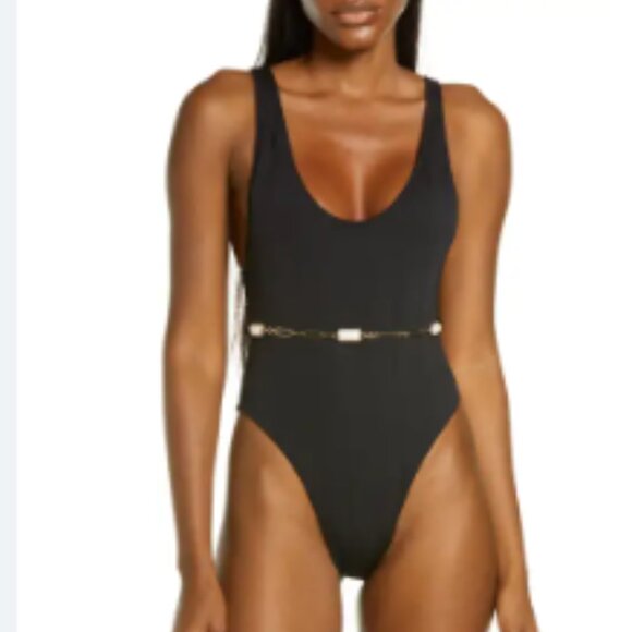 River Island Scoop Neck Chain Belt One-Piece Swimsuit - Picture 1 of 1